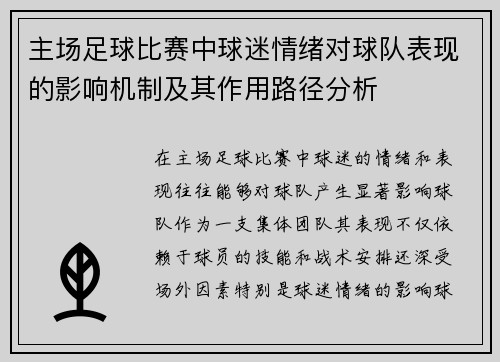 主场足球比赛中球迷情绪对球队表现的影响机制及其作用路径分析 主场足球比赛中球迷情绪对球队表现的影响机制及其作用路径分析